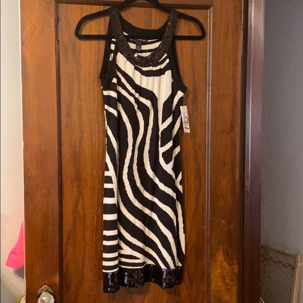 NWT INC knit black and white dress sequin medium
